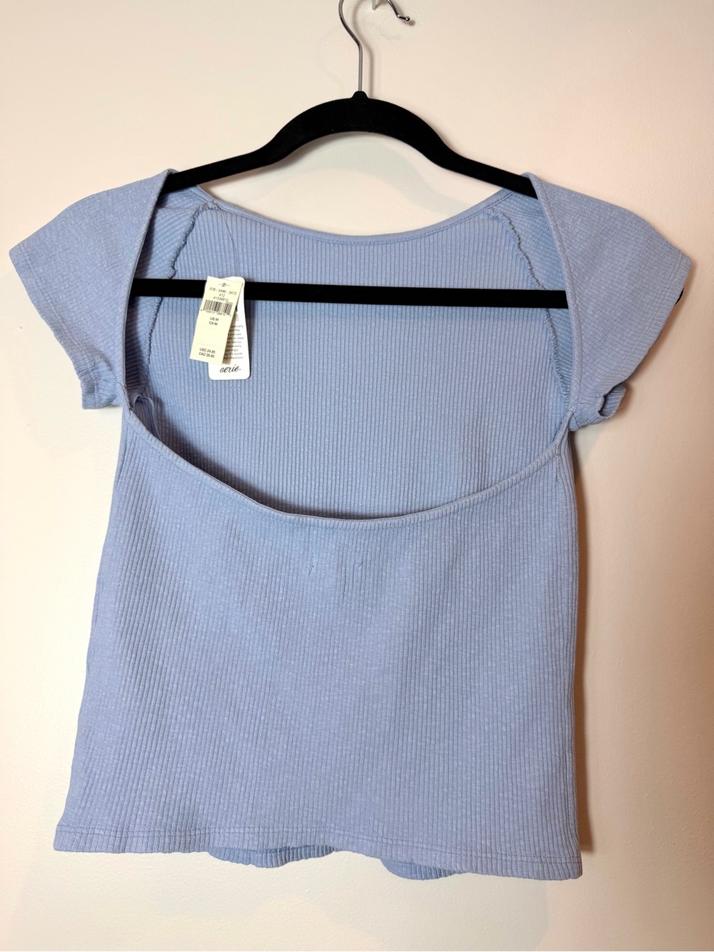  NWT Aerie Ribbed Scooped Open Back T-Shirt Monaco Blue Medium - Picture 2 of 7
